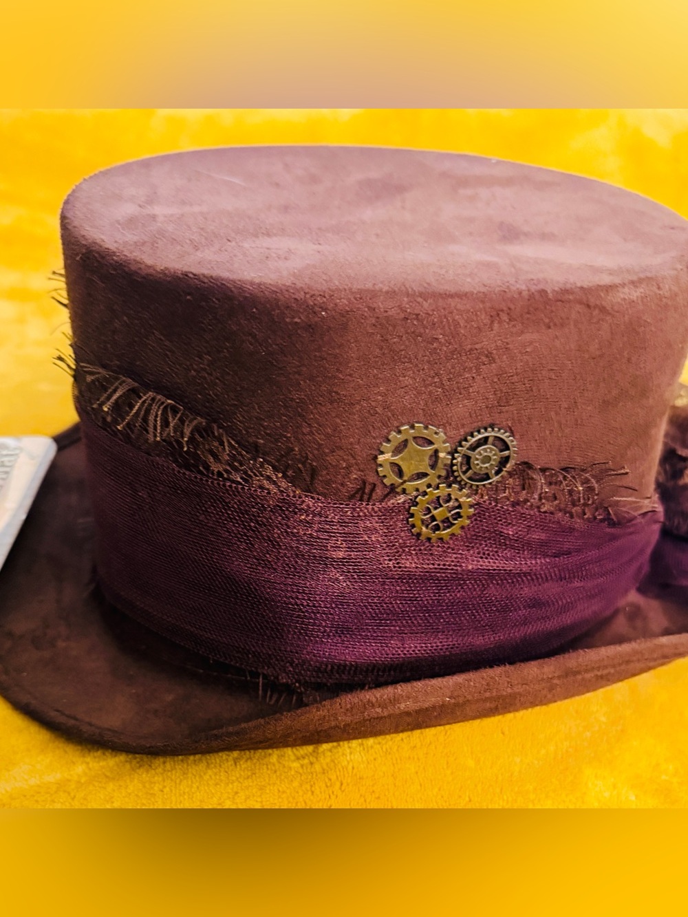 Steampunk Brown Top Hat with Purple Band